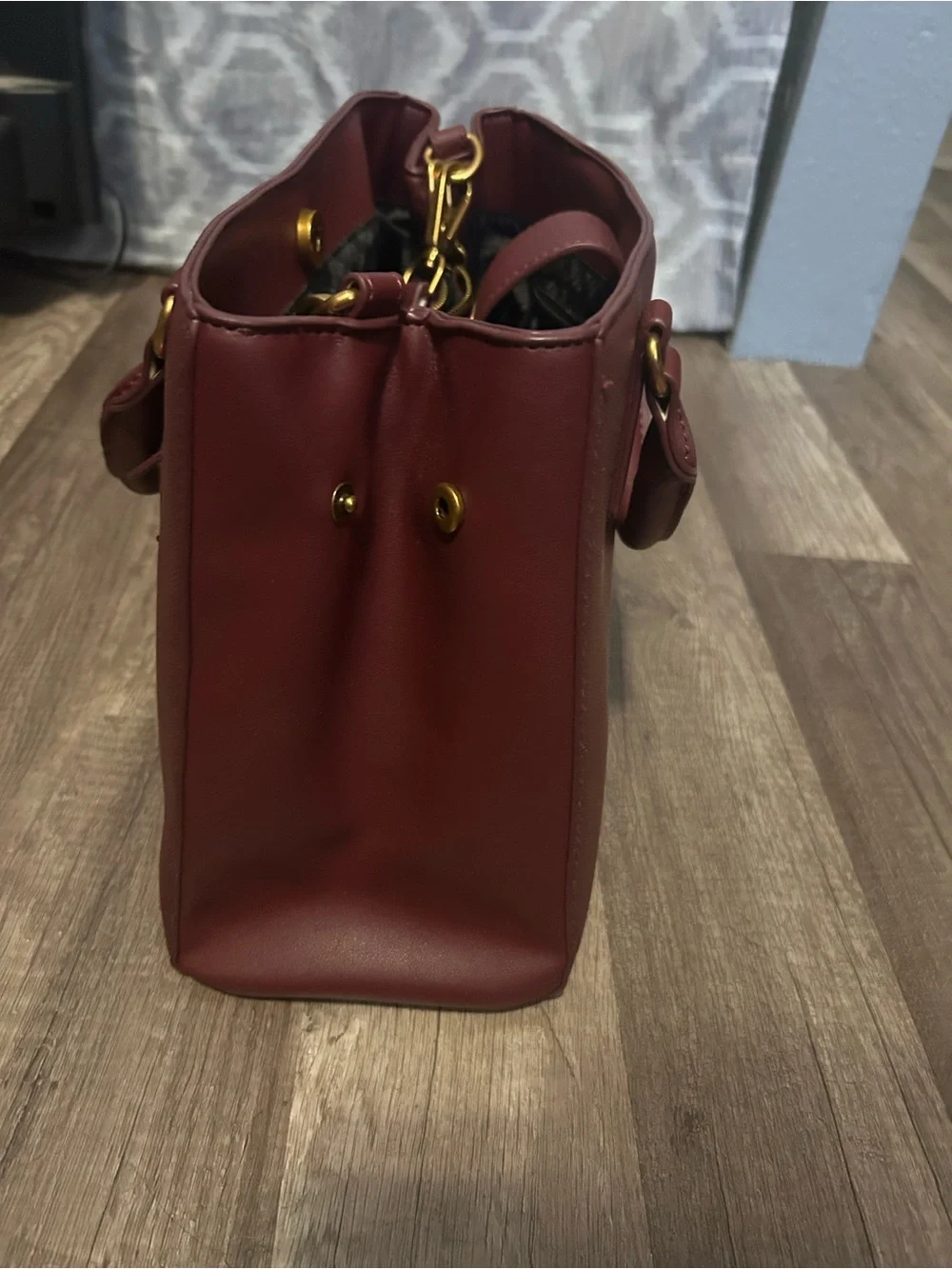 Steve Madden Burgundy Tote with Gold Hardware